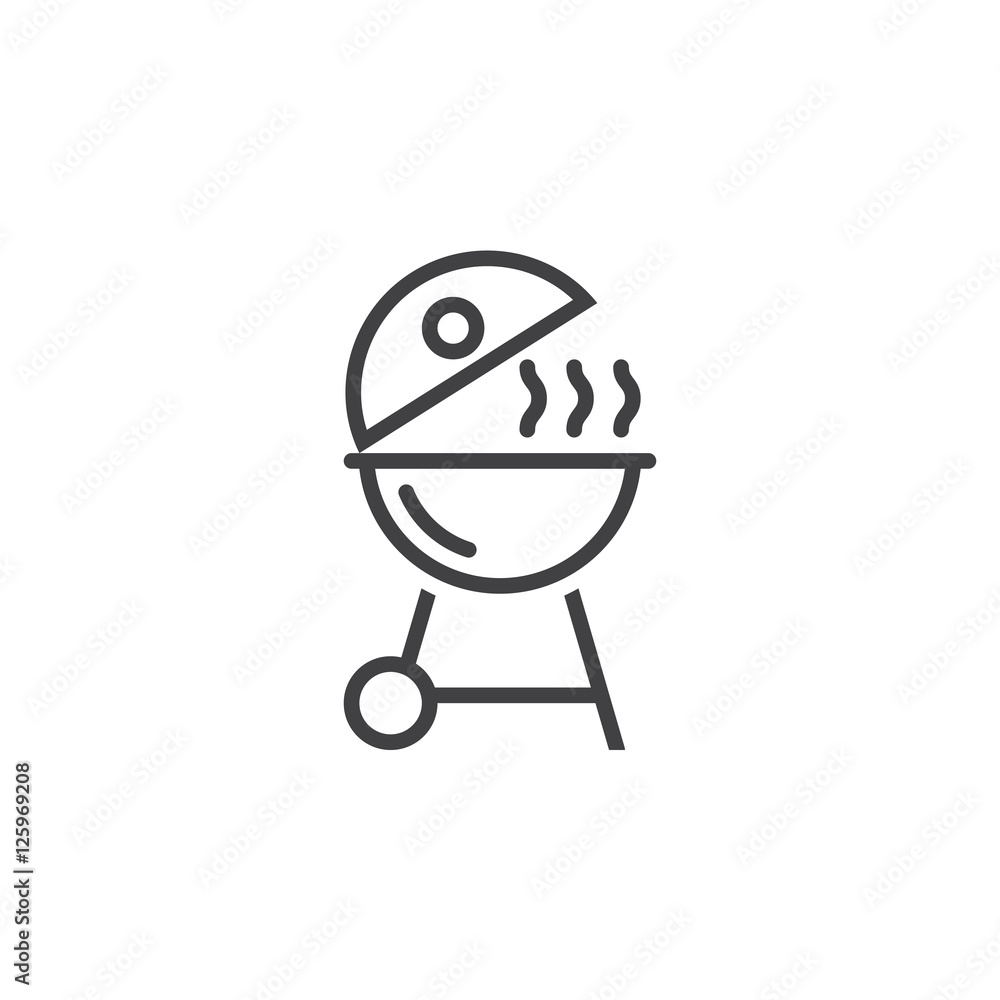 Charcoal barbecue grill line icon, bbq outline vector sign, linear