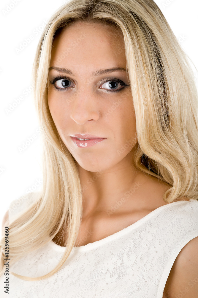 Naklejka premium attractive blonde on light background