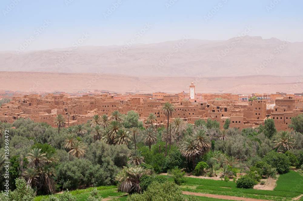 View over the ancient city of Tinghir and oasis in Morocco