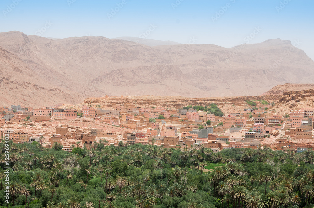 View over the ancient city of Tinghir and oasis in Morocco