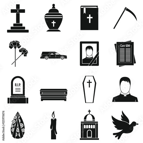 Funeral icons set. Simple illustration of 16 funeral vector icons for web