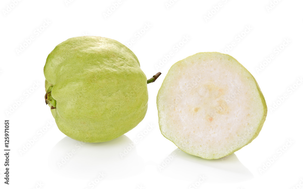 The guava fruit seedless white background The guava fruit seedless white background