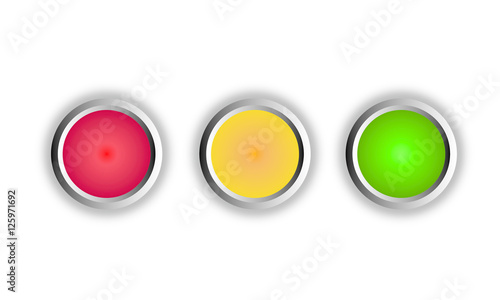 Red, amber and green round buttons