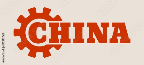Vector illustration. China word build in gear. Heavy industry relative image