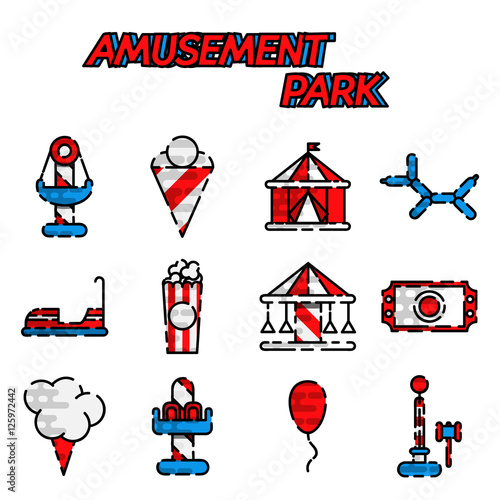 Amusement park flat icon set