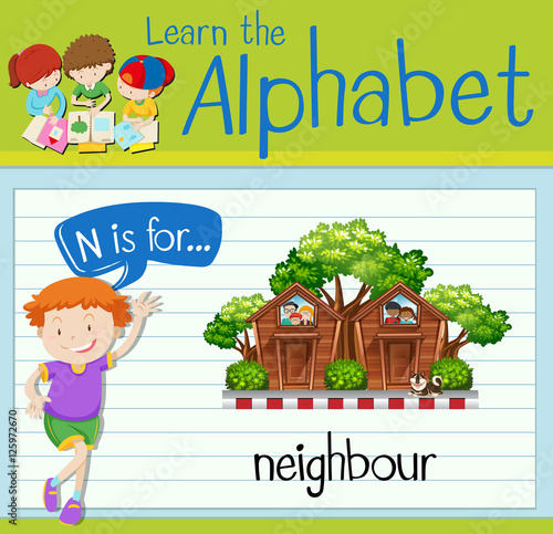Flashcard letter N is for neighbour