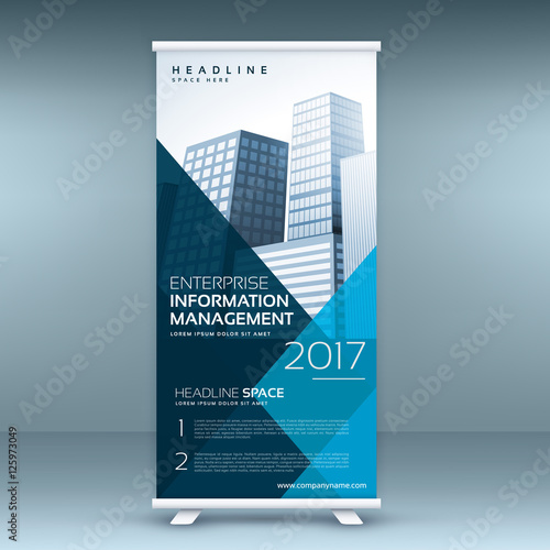 blue roll up display banner mockup template
