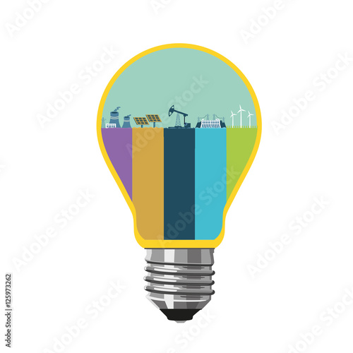 Energy concept. Bulb with industry plants. Power generation info graphic