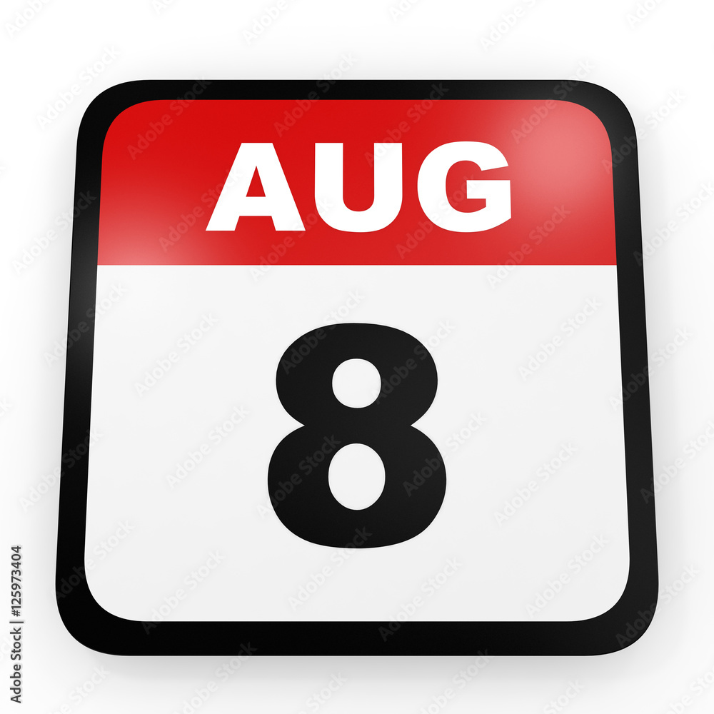 August 8. Calendar on white background. August 8. Calendar on white background.