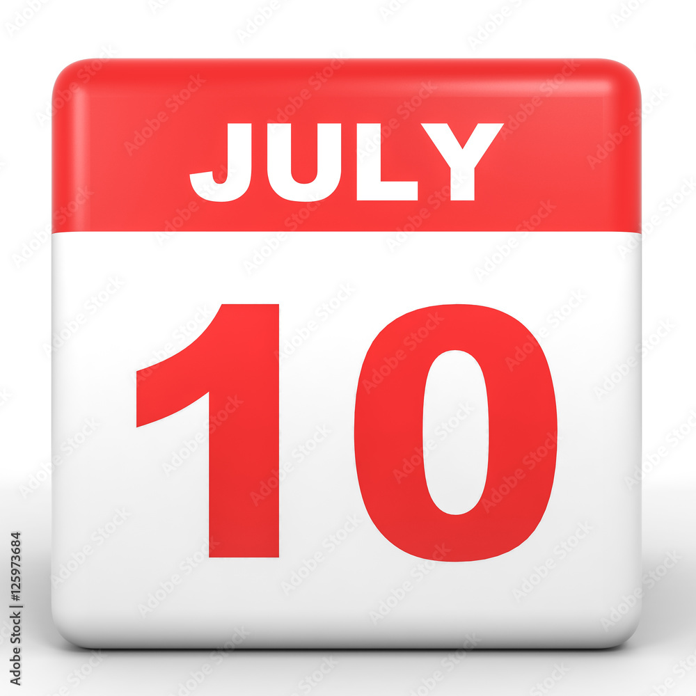 Fototapeta premium July 10. Calendar on white background.