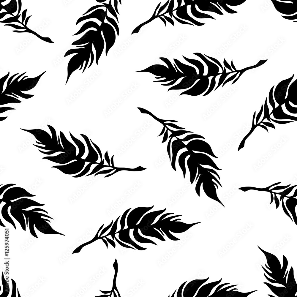 Seamless vector background with decorative feathers. Cloth design, wallpaper. Print. 