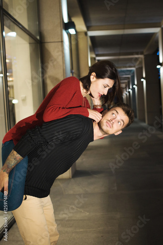 Love couple in the night city. Feelings. Love photo