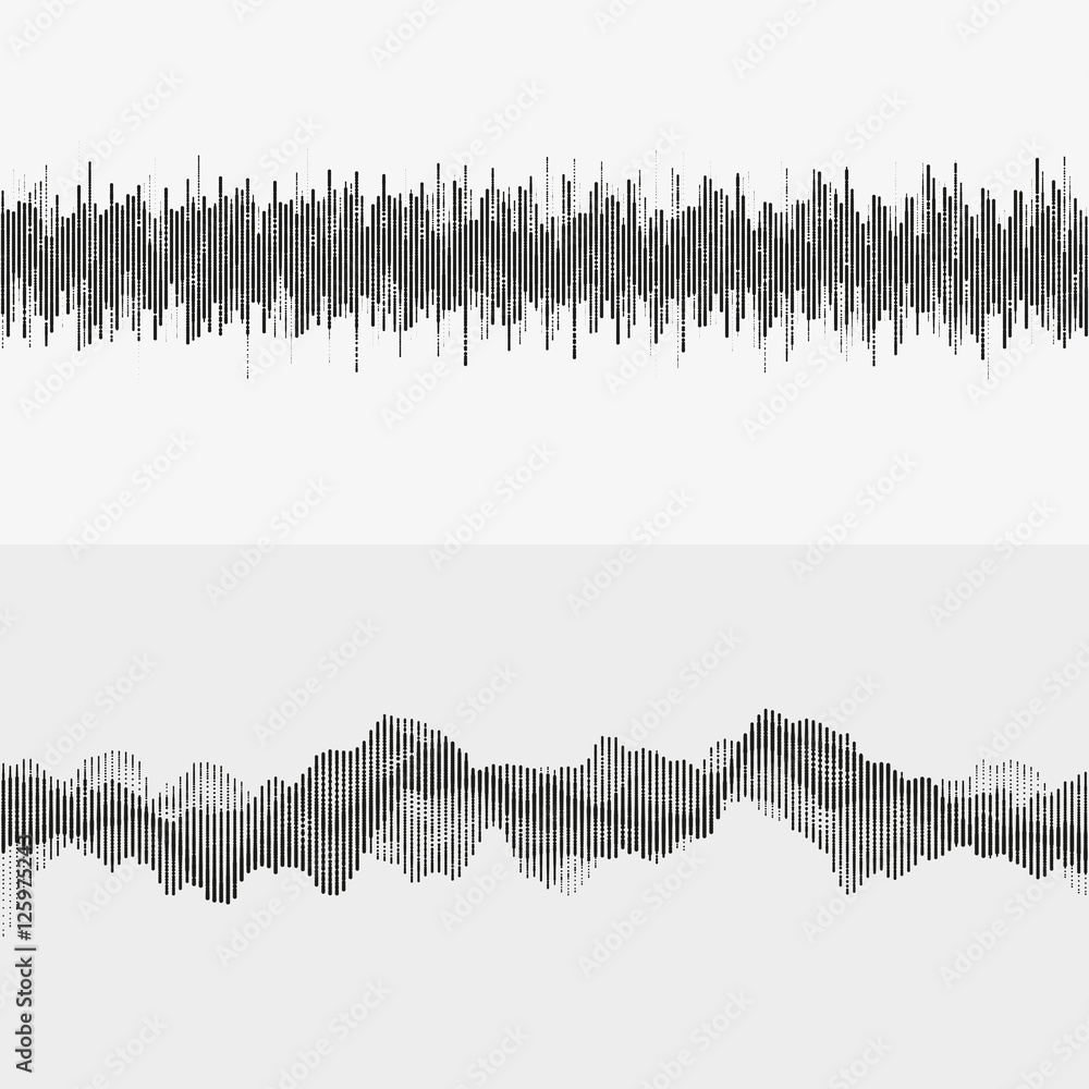 Segmented vector audio waves. Advanced digital music visualization. Monochrome illustration of sound frequencies. Element of design. Segmented vector audio waves. Advanced digital music visualization. Monochrome illustration of sound frequencies. Element of design.