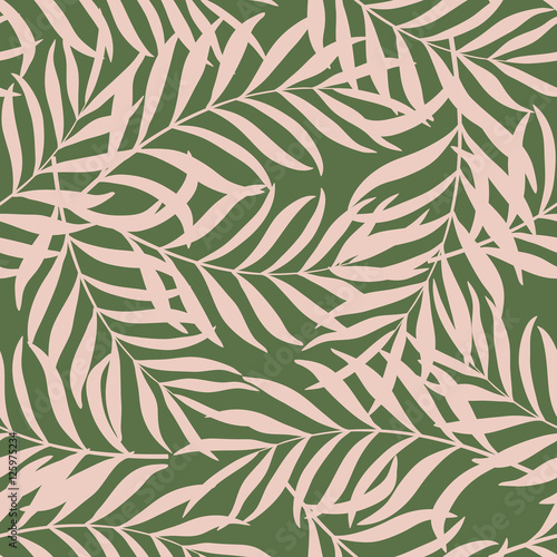 Tropical background with palm leaves. Seamless floral pattern