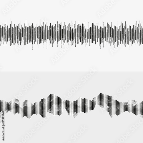 Segmented vector audio waves. Advanced digital music visualization. Monochrome illustration of sound frequencies. Element of design.