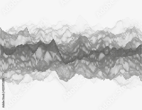 Segmented vector radio wave. Advanced digital music visualization. Detailed audio data analytics. Monochrome illustration of sound frequencies. Element of design.