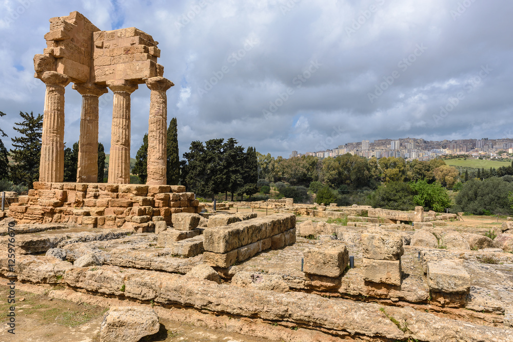 Temple of Dioscuri (Castor and Pollux). UNESCO World Heritage Site. Valley of the Temples. Agrigento, Sicily, Italy