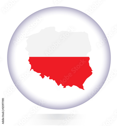 Poland map button with national flag