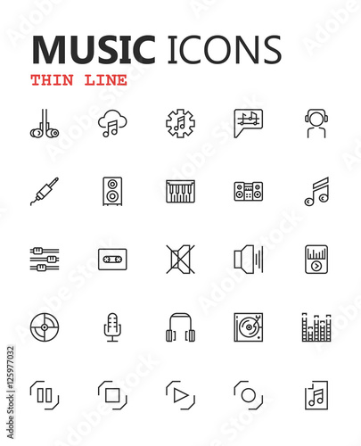 Simple modern set of music and audio thin line icons. Premium symbol collection. Vector illustration. Simple pictogram pack. Editable Stroke. Pixel Perfect.