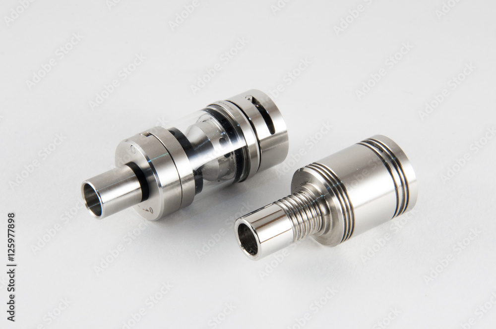 Electronic cigarette atomizers on white background. Vape. Electronic cigarette atomizers on white background. Vape.