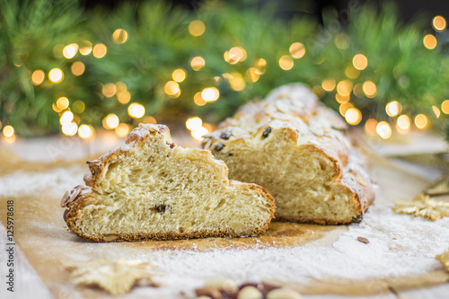 Sliced traditional Czech christmas braided bread (vanocka)