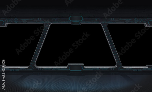 Futuristic space station window 3D rendering