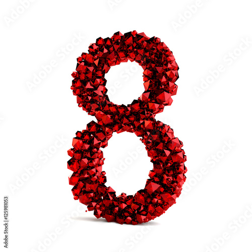 3d red number 8 in diamond over white background. 3d render illustration