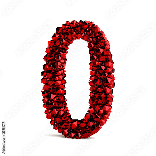 3d red number 0 in diamond over white background. 3d render illustration