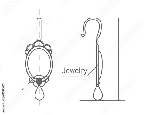 Jewelry Production Sketch of Earrings Isolated