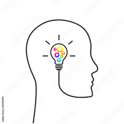 Strategic thinking and planning concept with head line and lightbulb with gears