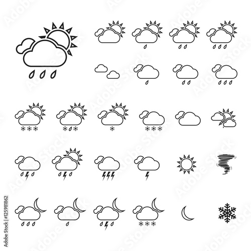 Trendy Thin Weather Icon Set. Vector