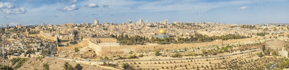 Panoramic view to Jerusalem Old city and the Temple Mount, Dome
