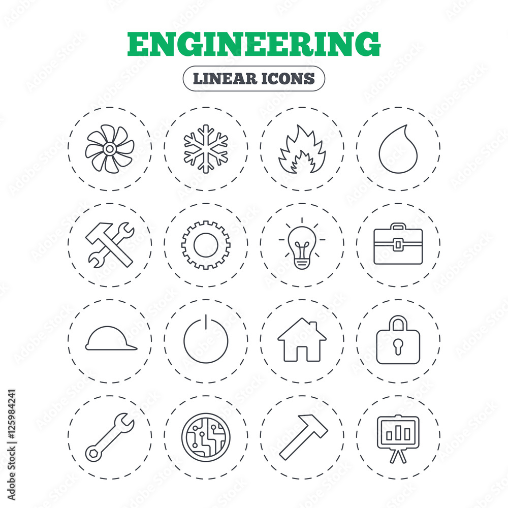 Engineering icons. Ventilation, heat and air conditioning symbols. Water supply, repair service and circuit board thin outline signs. Lamp, house and locker. Round flat buttons with linear icons Engineering icons. Ventilation, heat and air conditioning symbols. Water supply, repair service and circuit board thin outline signs. Lamp, house and locker. Round flat buttons with linear icons