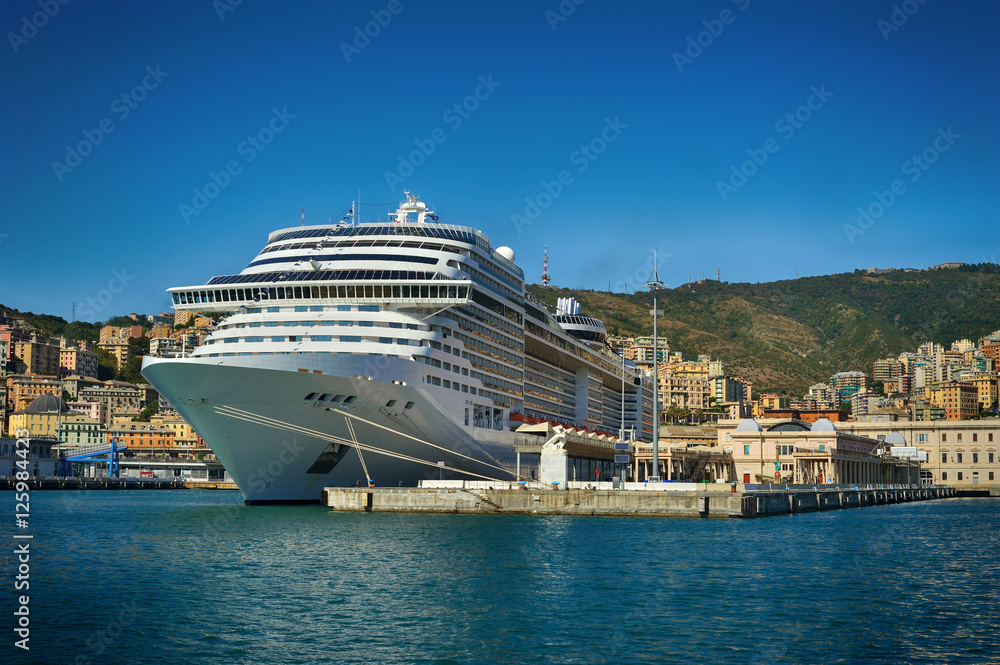 Huge sea cruise ferry in the Genova port, Italy