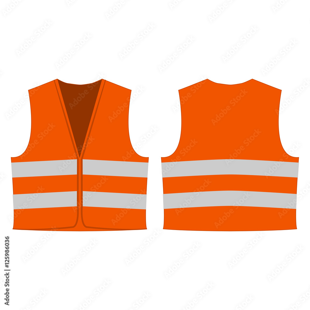 Orange safety vest with reflective strips isolated on white background.  Vector work uniform, front and back view Stock Vector Image & Art - Alamy