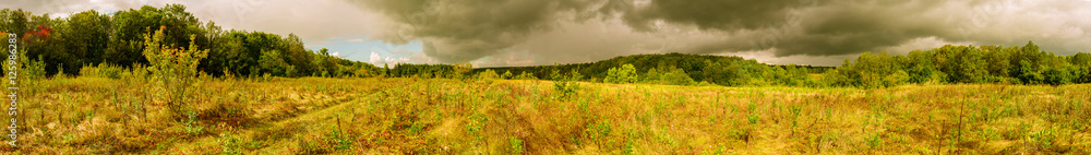 Fototapeta premium Wide panorama of hills, Autumn, Russia