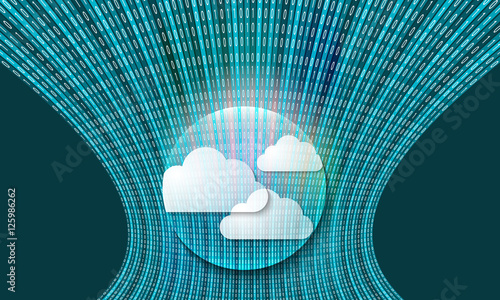 Futuristic vector backdrop and binary code and clouds