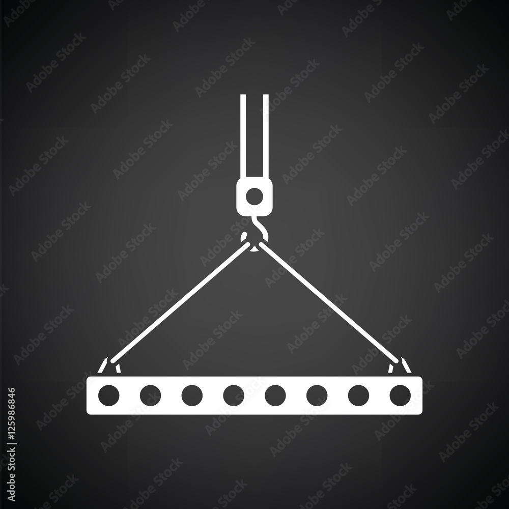 Icon of slab hanged on crane hook by rope slings Icon of slab hanged on crane hook by rope slings