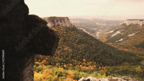 Beautiful sunrise in the autumn mountains of Crimea