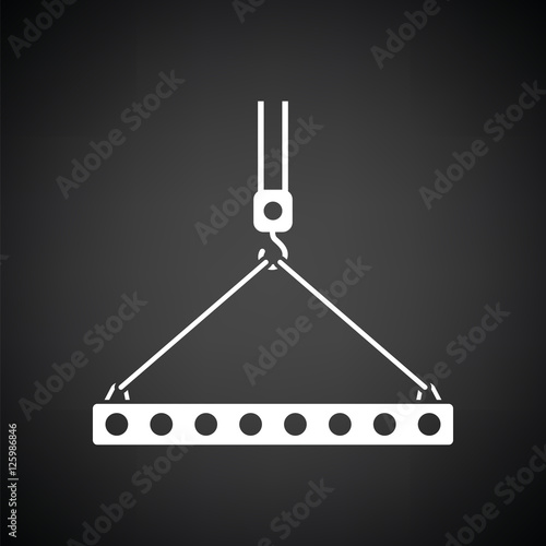 Icon of slab hanged on crane hook by rope slings