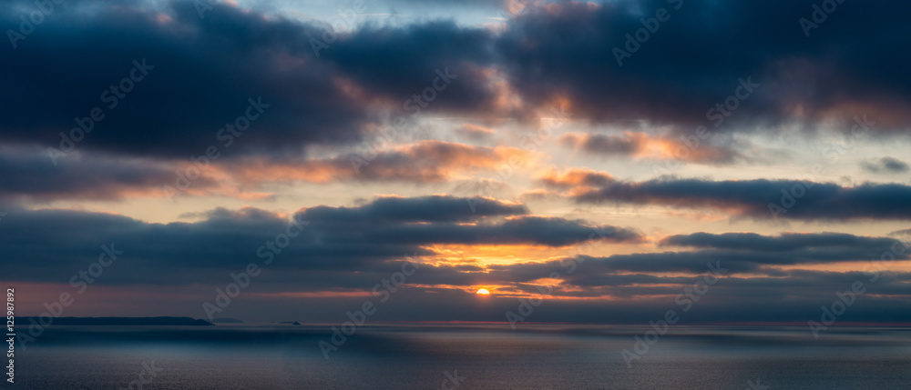 Dramatic sunset over the coast of North Cornwall