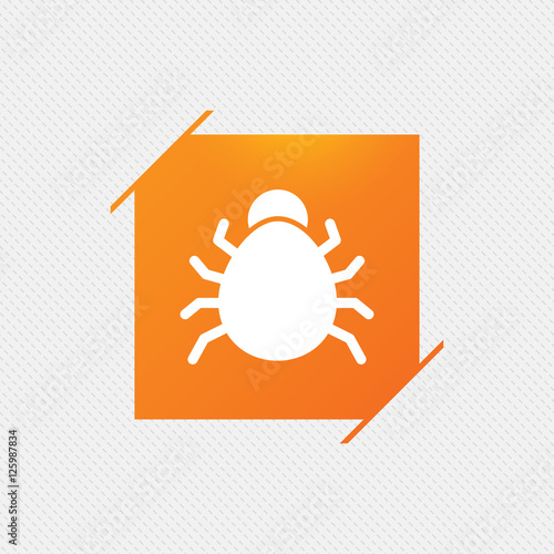 Bug sign icon. Virus symbol. Software bug error. Disinfection. Orange square label on pattern. Vector