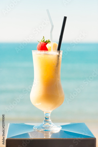 Glass of Pina Colada. Beach Bar