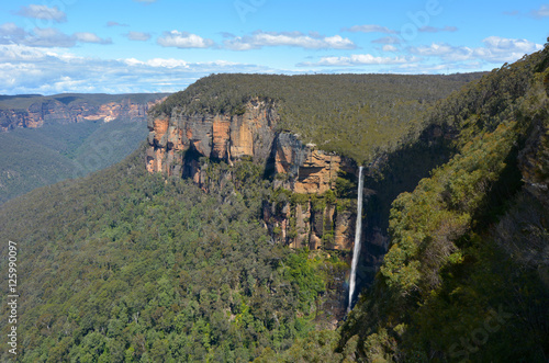 Govetts Leap Falls descending into the Grose Valley located with