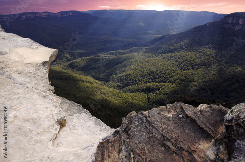 Landscape of Lincoln Rock Lookout at sunset of the Grose Valley photo