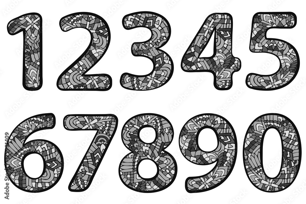Naklejka premium ZENTANGLE NUMBERS DOODLE GREY 1