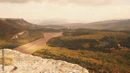 Beautiful sunrise in the autumn mountains of Crimea