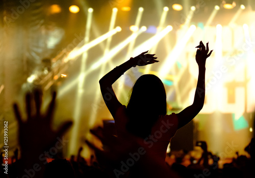 Fans cheering at open-air live concert. Image not in focus