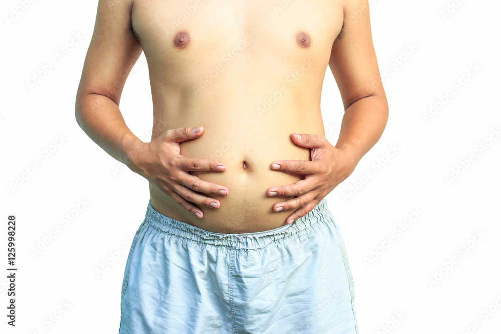 Naklejka premium Fat man with a big belly on white background