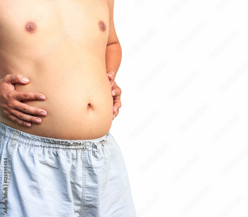 Naklejka premium Fat man with a big belly on white background
